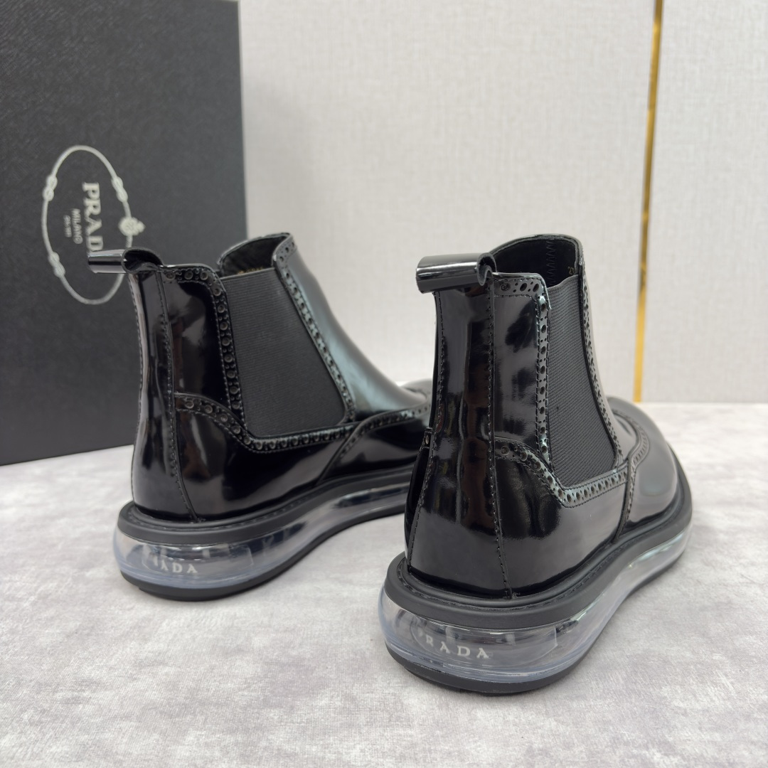 💋💍P家新品 Prad* 普拉-达 纯原皮革气垫布洛克切尔西靴 男士气垫鞋皮靴 采用进口 Napa 牛皮