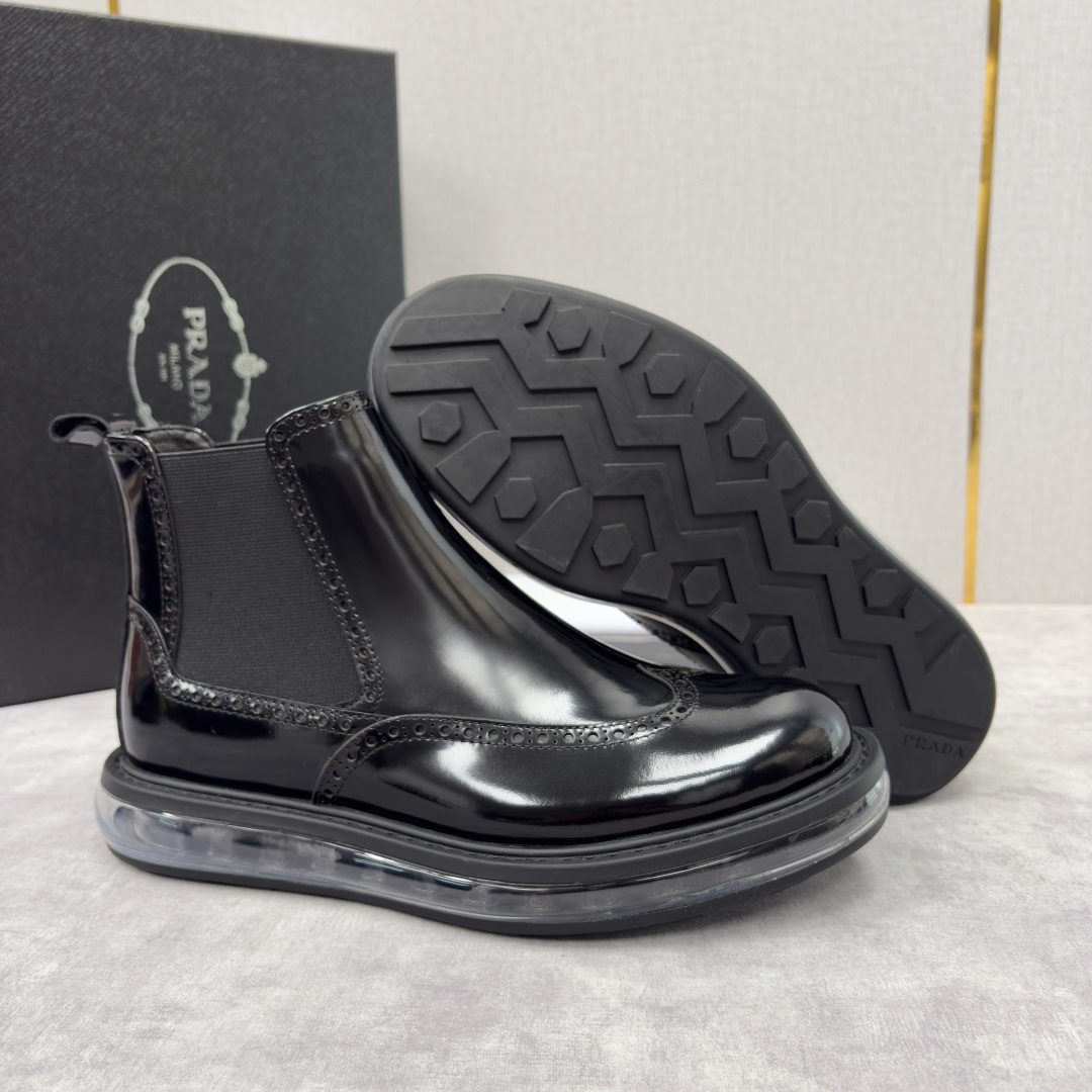 💋💍P家新品 Prad* 普拉-达 纯原皮革气垫布洛克切尔西靴 男士气垫鞋皮靴 采用进口 Napa 牛皮