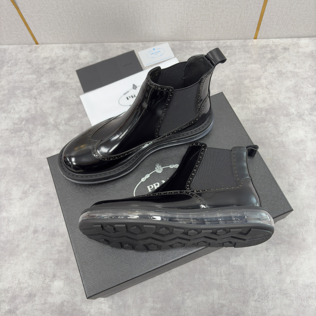 💋💍P家新品 Prad* 普拉-达 纯原皮革气垫布洛克切尔西靴 男士气垫鞋皮靴 采用进口 Napa 牛皮