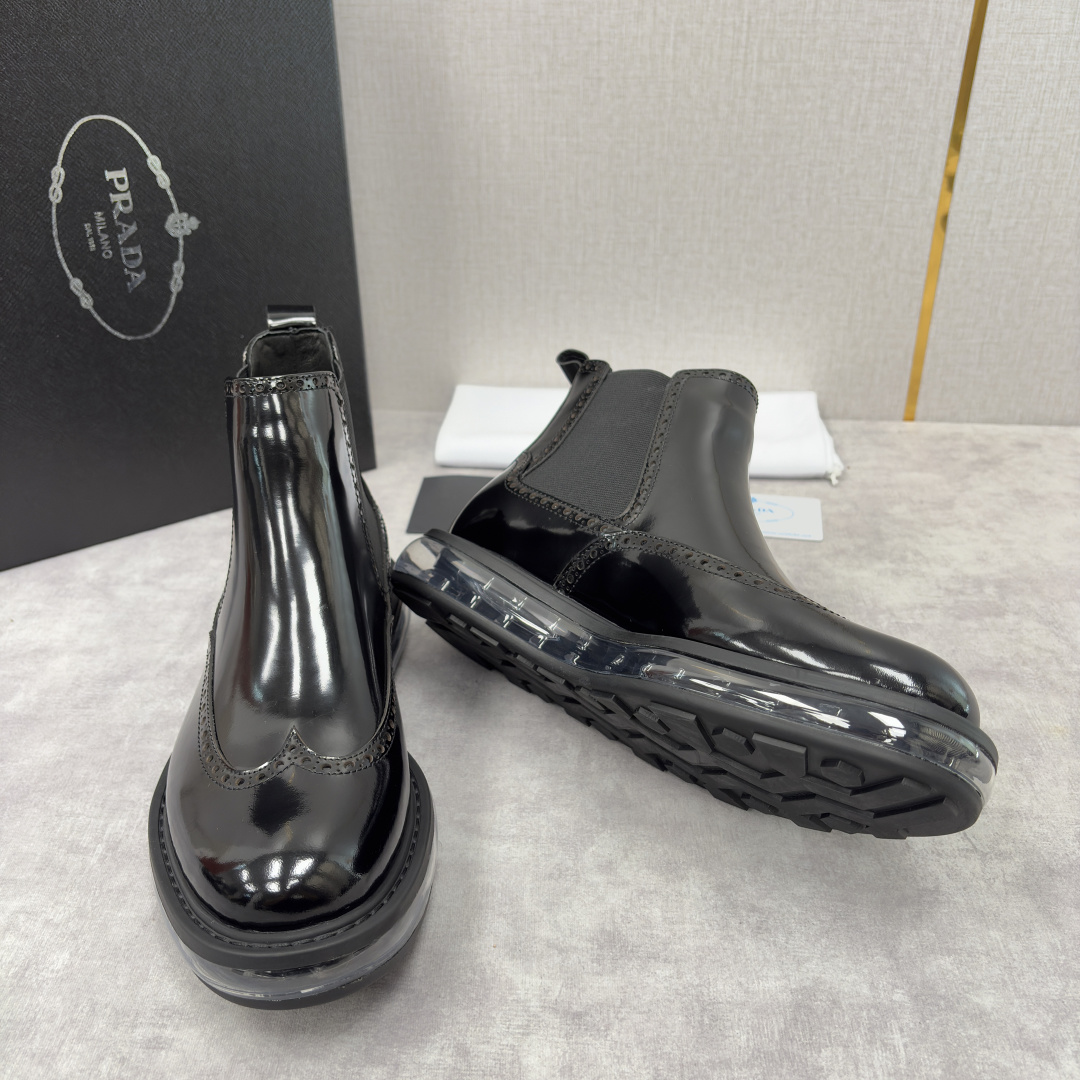 💋💍P家新品 Prad* 普拉-达 纯原皮革气垫布洛克切尔西靴 男士气垫鞋皮靴 采用进口 Napa 牛皮