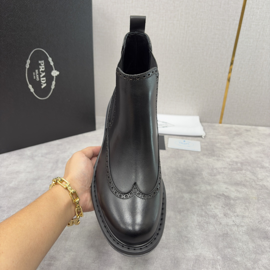 💋💍P家新品 Prad* 普拉-达 纯原皮革气垫布洛克切尔西靴 男士气垫鞋皮靴 采用进口 Napa 牛皮
