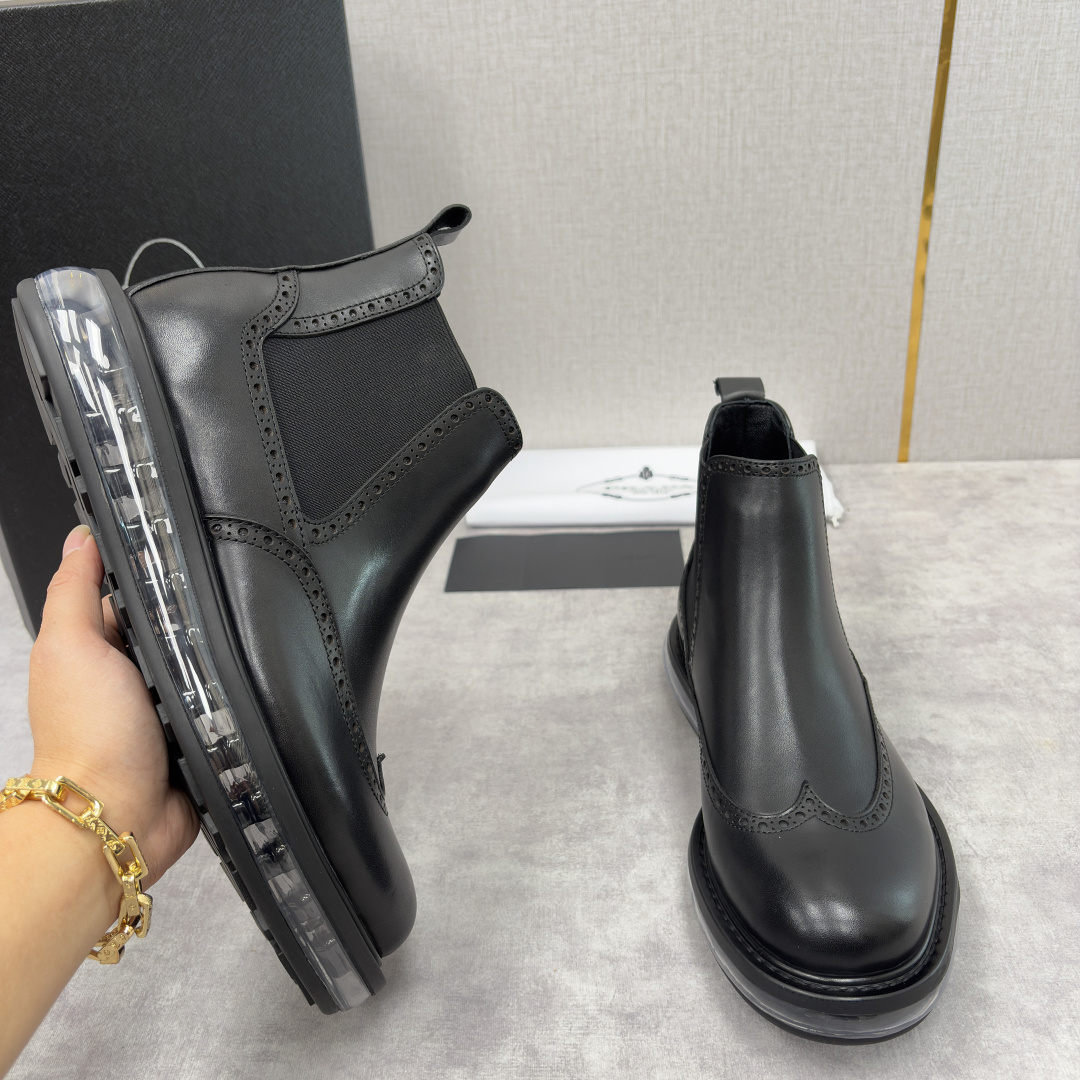 💋💍P家新品 Prad* 普拉-达 纯原皮革气垫布洛克切尔西靴 男士气垫鞋皮靴 采用进口 Napa 牛皮