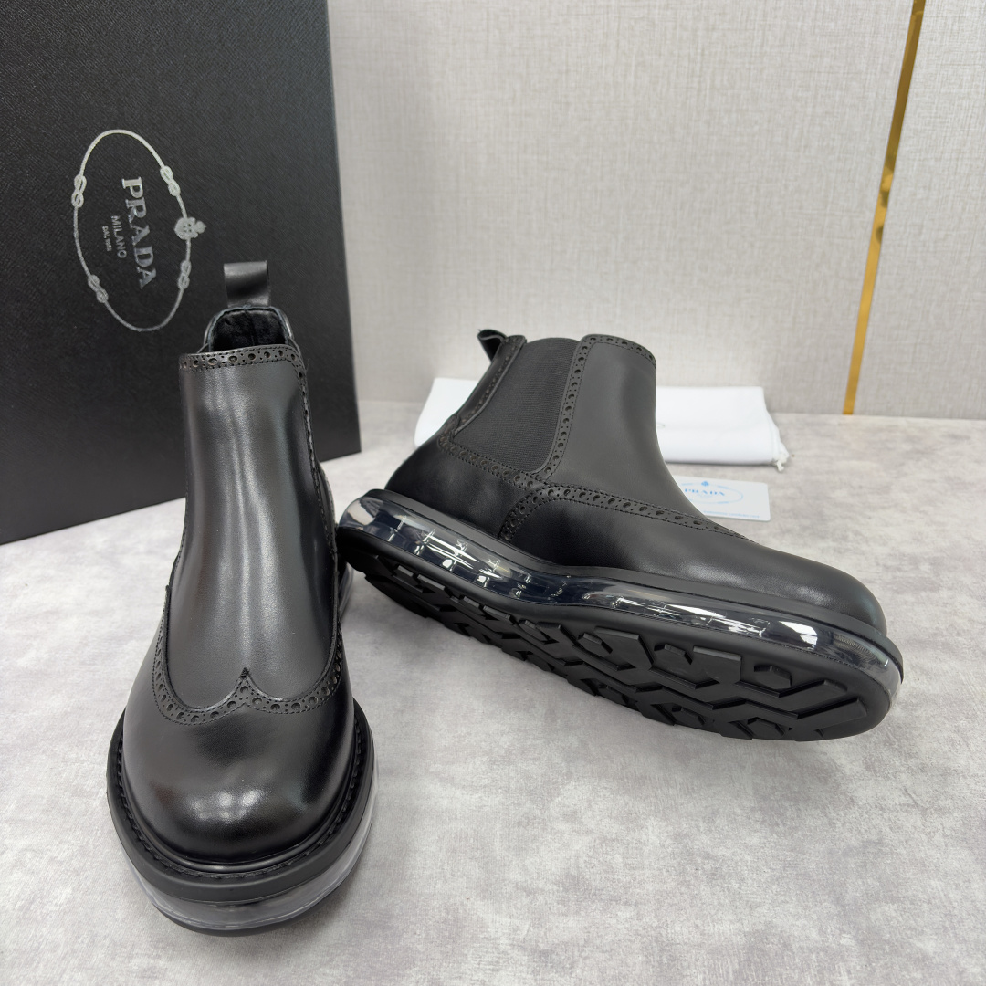 💋💍P家新品 Prad* 普拉-达 纯原皮革气垫布洛克切尔西靴 男士气垫鞋皮靴 采用进口 Napa 牛皮