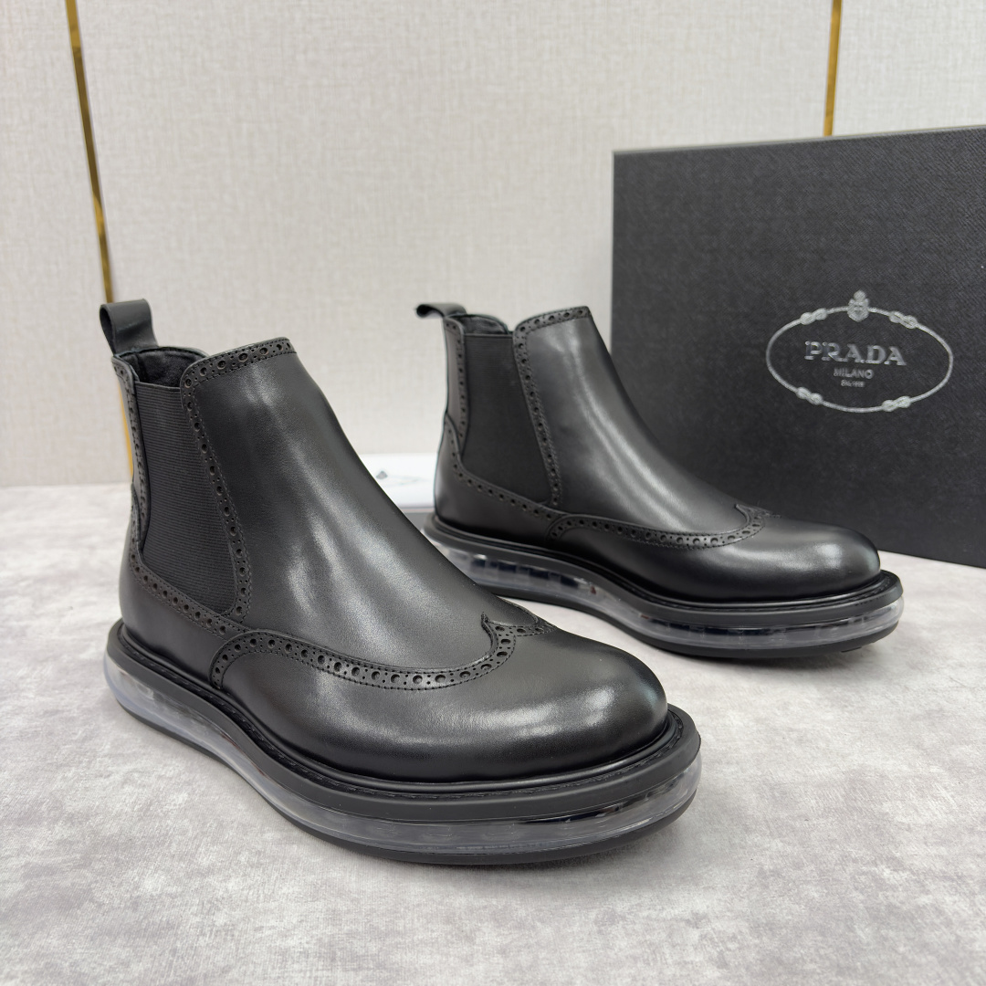 💋💍P家新品 Prad* 普拉-达 纯原皮革气垫布洛克切尔西靴 男士气垫鞋皮靴 采用进口 Napa 牛皮