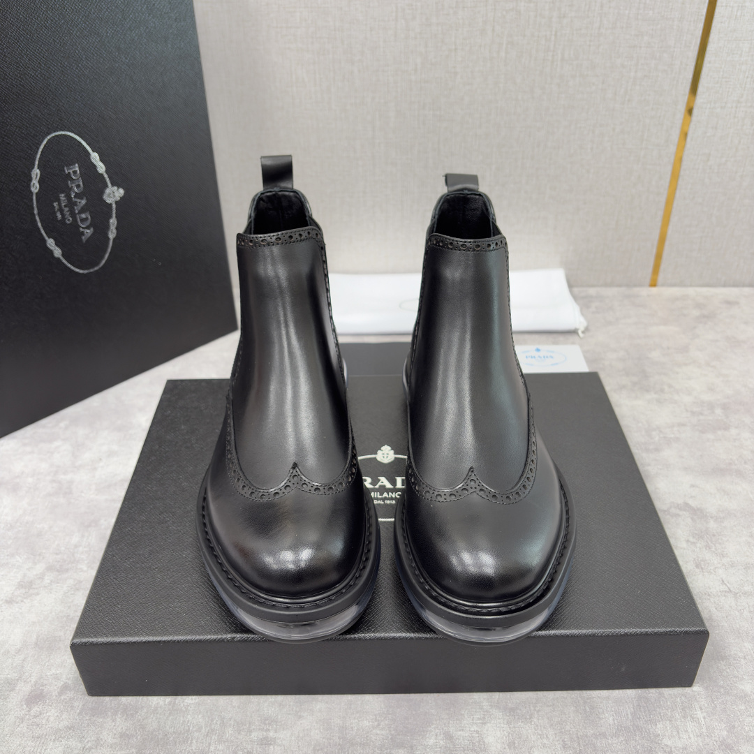 💋💍P家新品 Prad* 普拉-达 纯原皮革气垫布洛克切尔西靴 男士气垫鞋皮靴 采用进口 Napa 牛皮