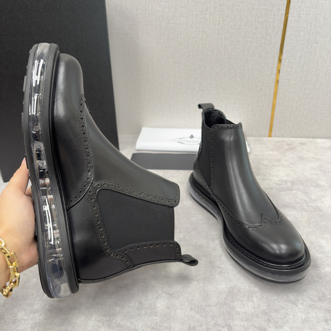 💋💍P家新品 Prad* 普拉-达 纯原皮革气垫布洛克切尔西靴 男士气垫鞋皮靴 采用进口 Napa 牛皮