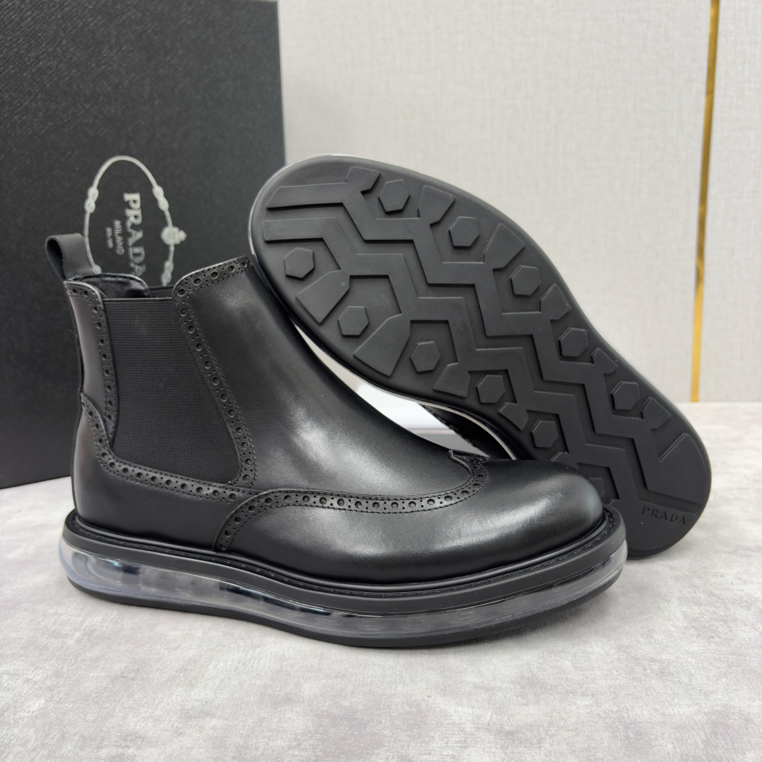 💋💍P家新品 Prad* 普拉-达 纯原皮革气垫布洛克切尔西靴 男士气垫鞋皮靴 采用进口 Napa 牛皮