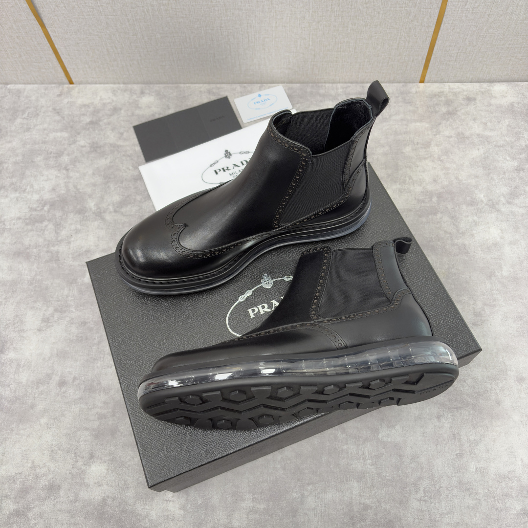 💋💍P家新品 Prad* 普拉-达 纯原皮革气垫布洛克切尔西靴 男士气垫鞋皮靴 采用进口 Napa 牛皮