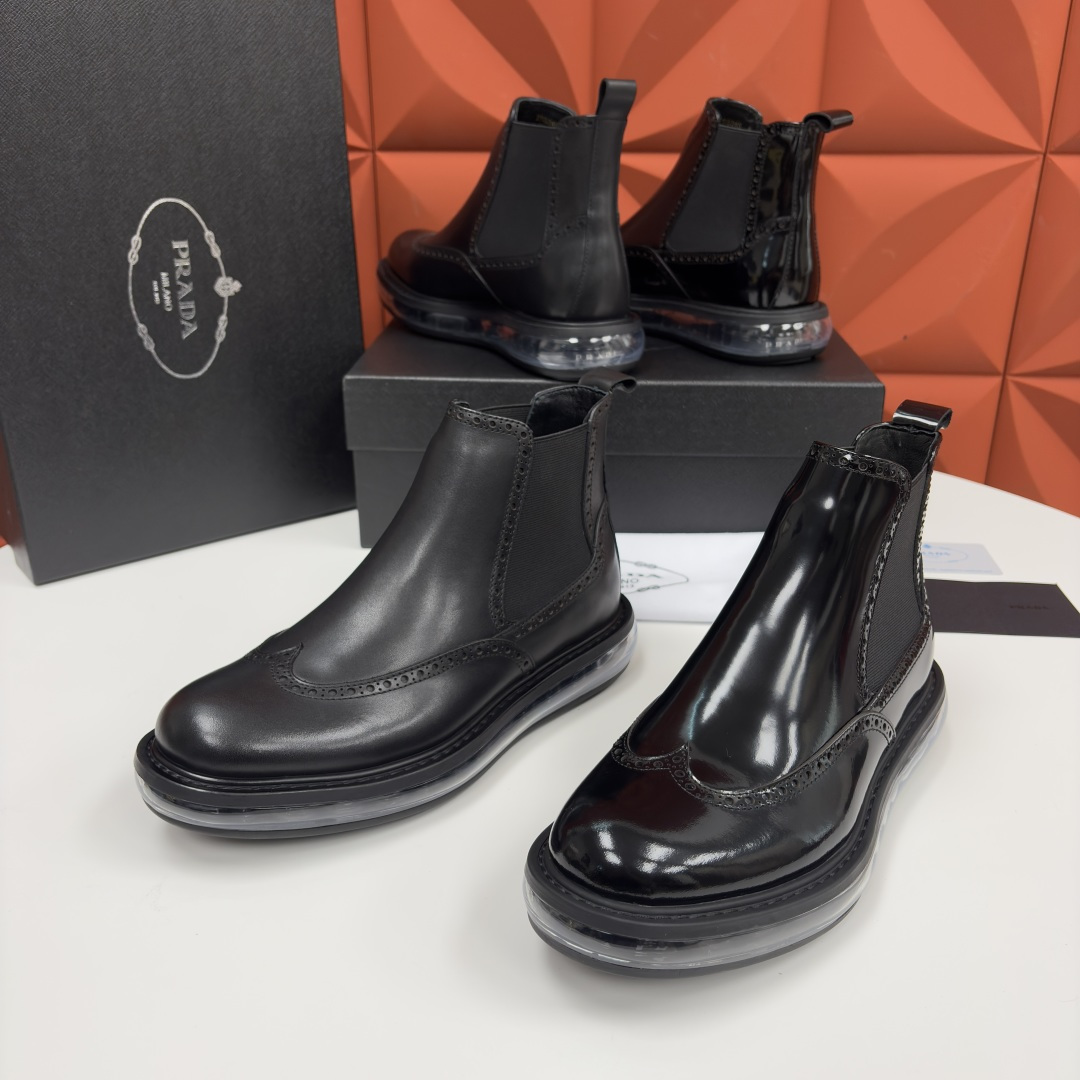 💋💍P家新品 Prad* 普拉-达 纯原皮革气垫布洛克切尔西靴 男士气垫鞋皮靴 采用进口 Napa 牛皮
