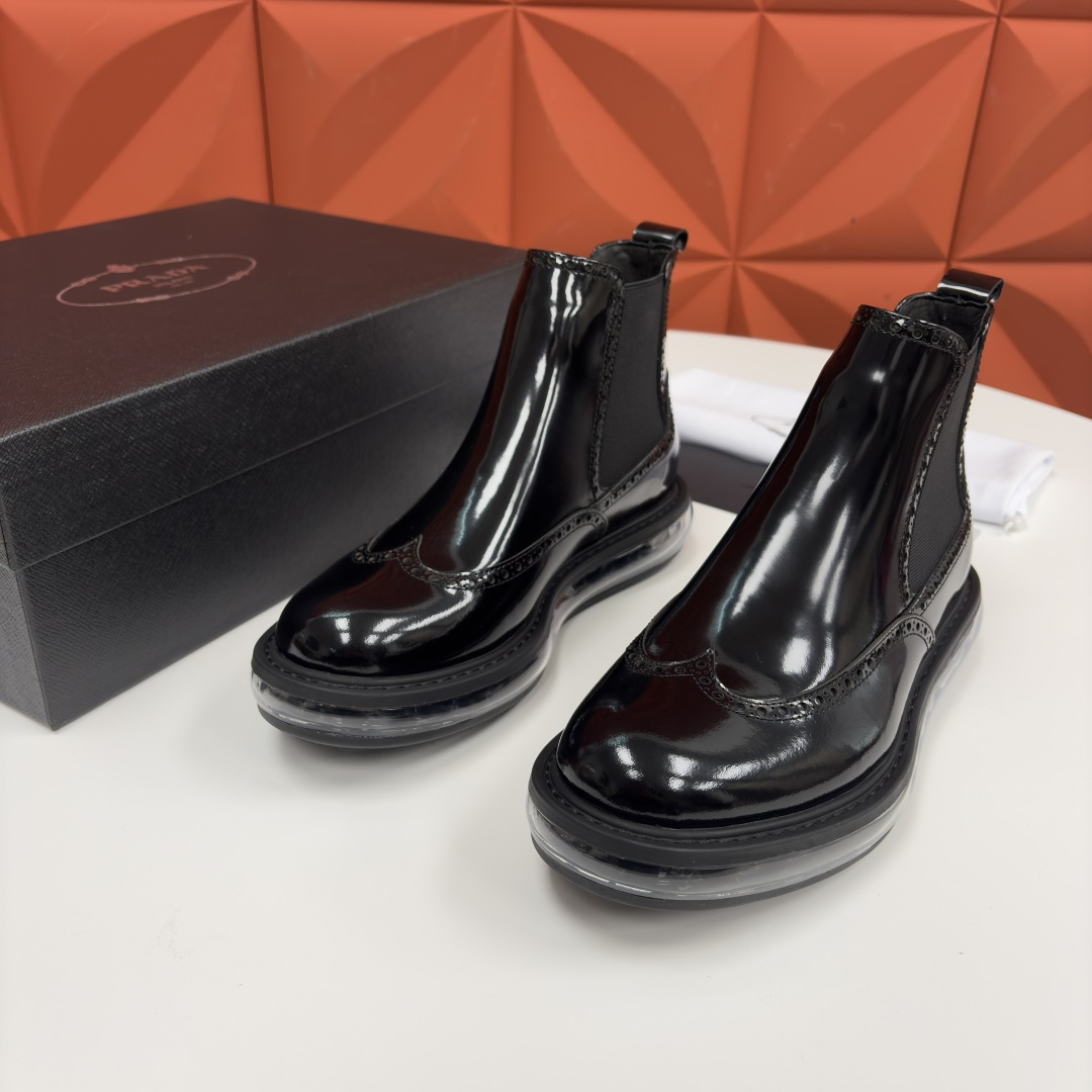 💋💍P家新品 Prad* 普拉-达 纯原皮革气垫布洛克切尔西靴 男士气垫鞋皮靴 采用进口 Napa 牛皮