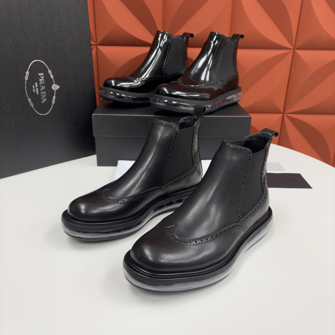 💋💍P家新品 Prad* 普拉-达 纯原皮革气垫布洛克切尔西靴 男士气垫鞋皮靴 采用进口 Napa 牛皮