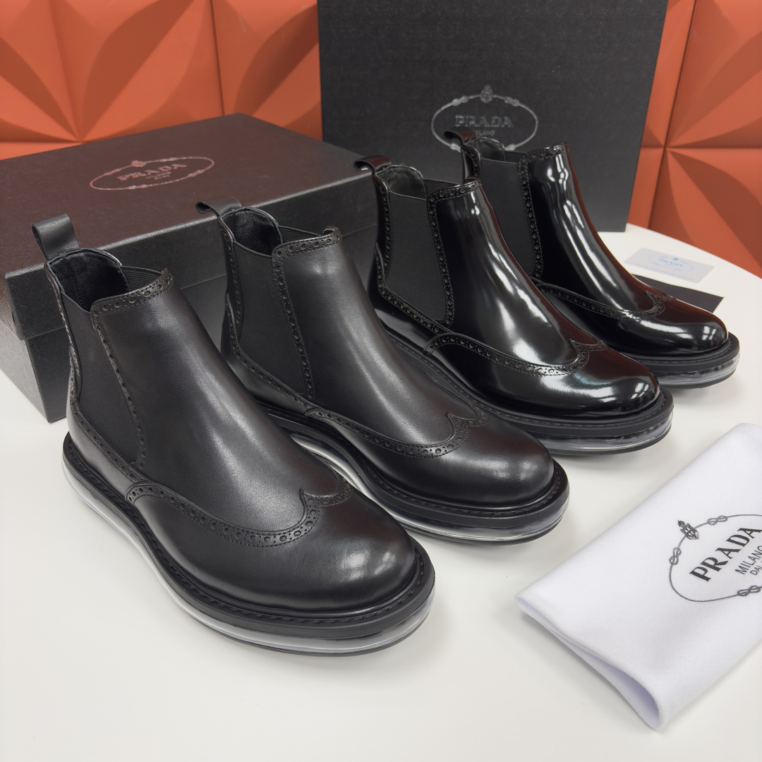 💋💍P家新品 Prad* 普拉-达 纯原皮革气垫布洛克切尔西靴 男士气垫鞋皮靴 采用进口 Napa 牛皮