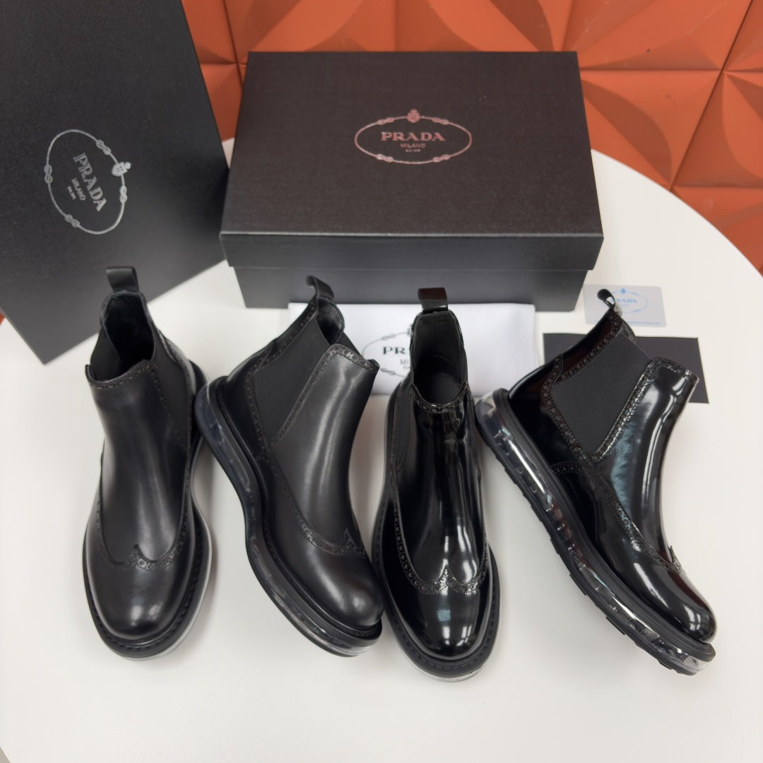 💋💍P家新品 Prad* 普拉-达 纯原皮革气垫布洛克切尔西靴 男士气垫鞋皮靴 采用进口 Napa 牛皮