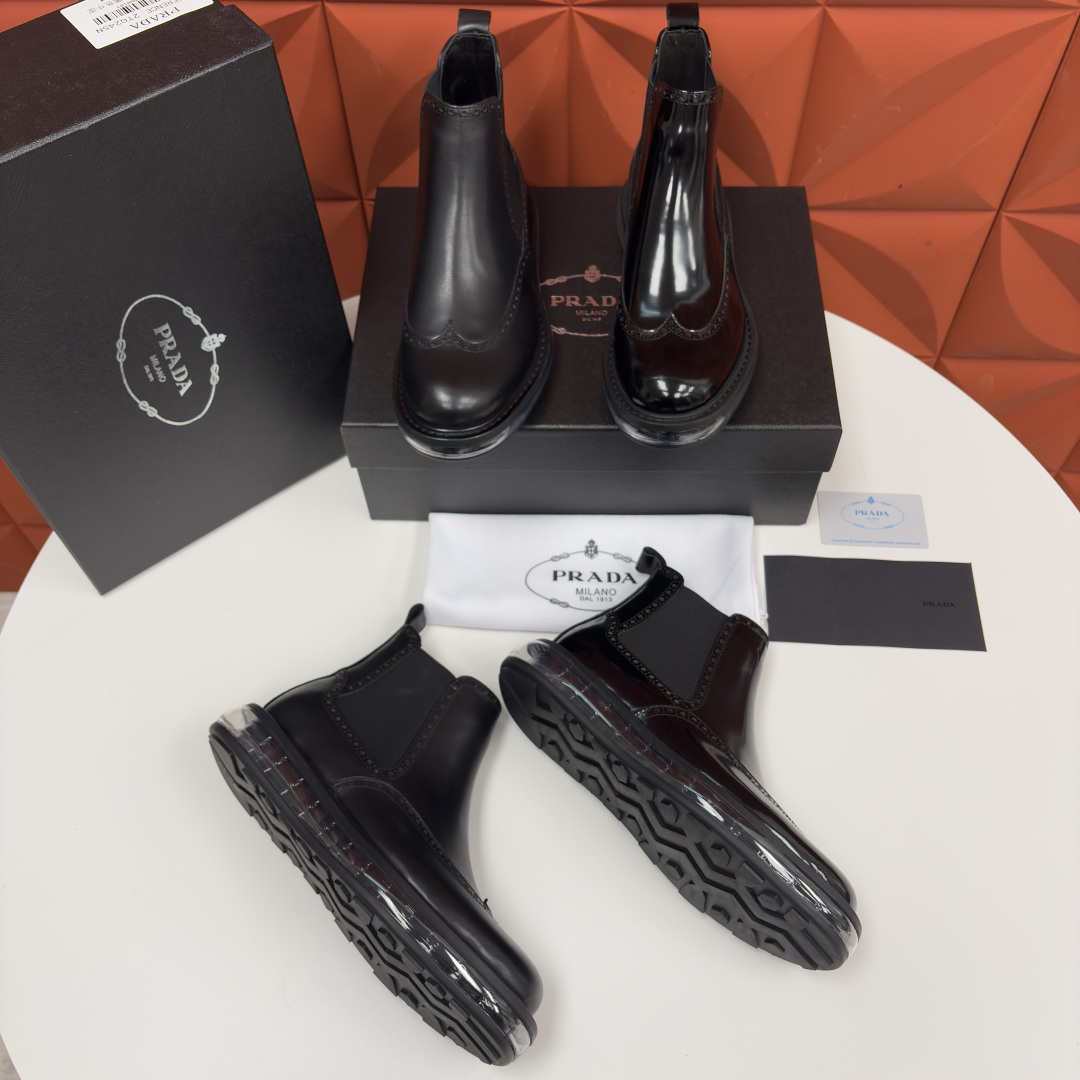 💋💍P家新品 Prad* 普拉-达 纯原皮革气垫布洛克切尔西靴 男士气垫鞋皮靴 采用进口 Napa 牛皮