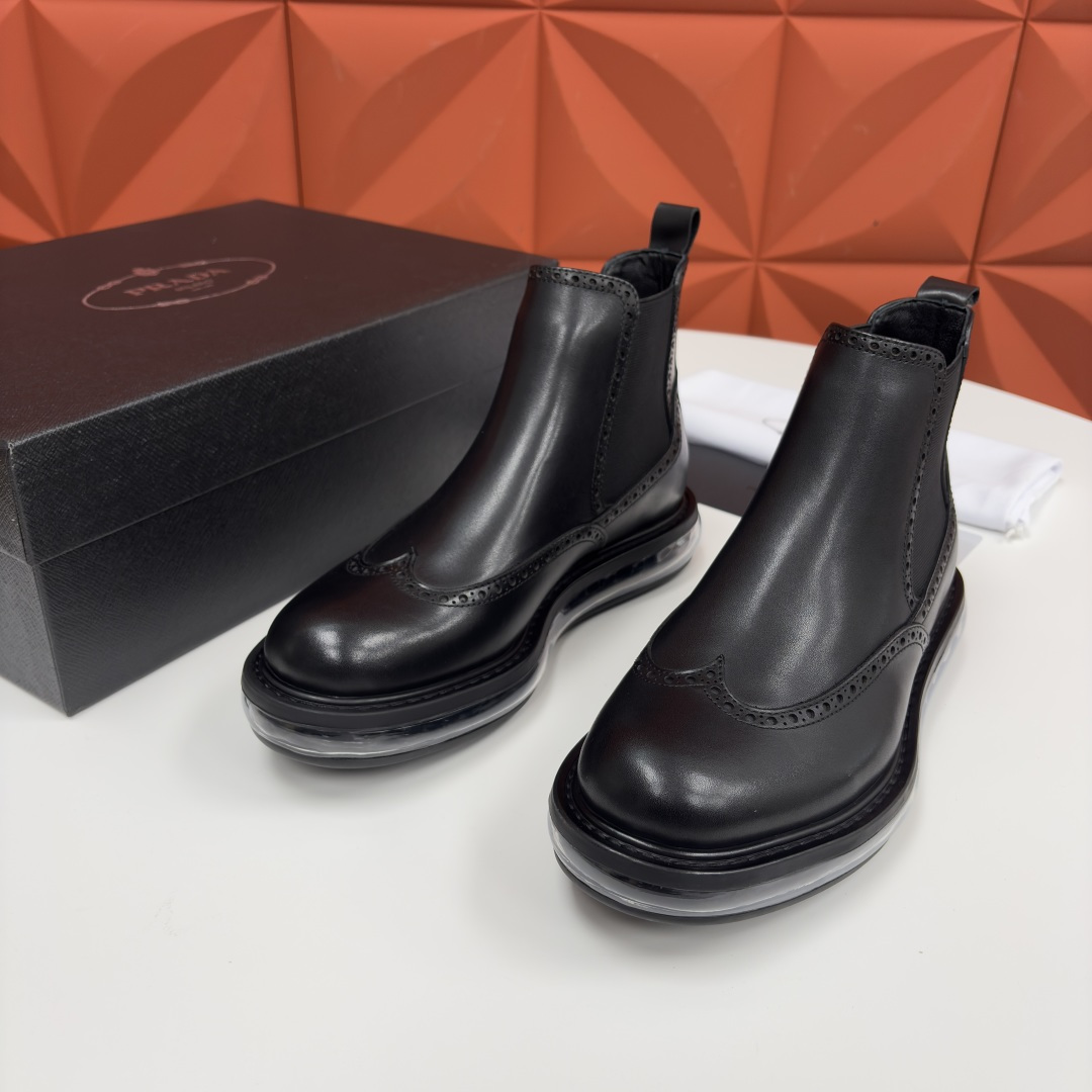 💋💍P家新品 Prad* 普拉-达 纯原皮革气垫布洛克切尔西靴 男士气垫鞋皮靴 采用进口 Napa 牛皮