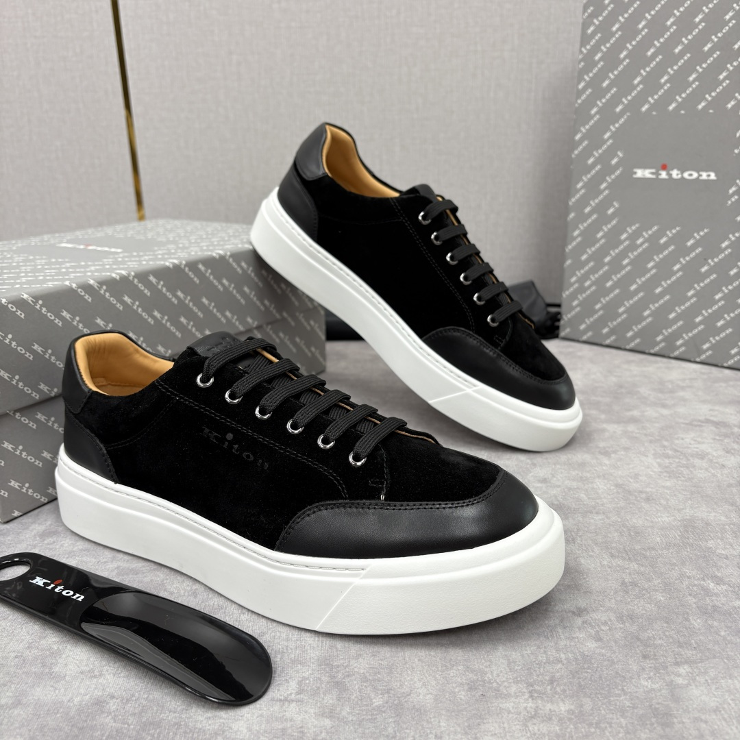 💋💍 Kito*n 新品 男士拼色厚底休闲鞋 鞋面采用高丝光磨砂牛皮+优质小牛皮的拼接设计，磨砂皮细腻软