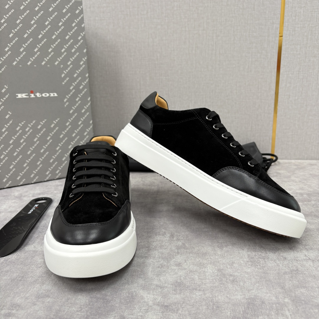 💋💍 Kito*n 新品 男士拼色厚底休闲鞋 鞋面采用高丝光磨砂牛皮+优质小牛皮的拼接设计，磨砂皮细腻软