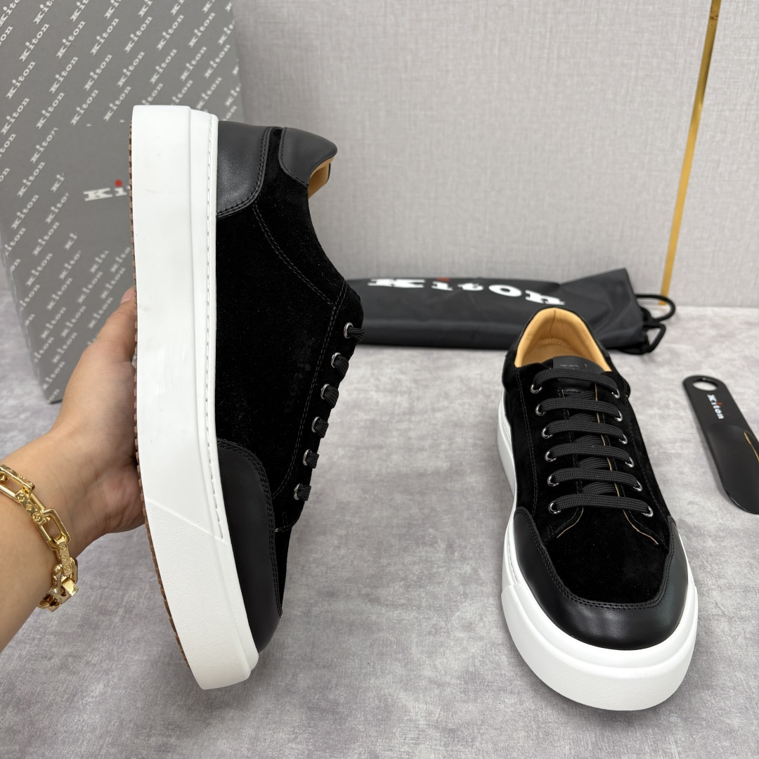 💋💍 Kito*n 新品 男士拼色厚底休闲鞋 鞋面采用高丝光磨砂牛皮+优质小牛皮的拼接设计，磨砂皮细腻软