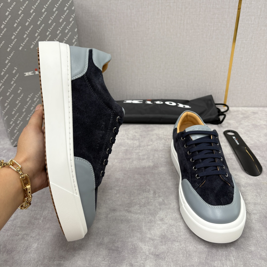 💋💍 Kito*n 新品 男士拼色厚底休闲鞋 鞋面采用高丝光磨砂牛皮+优质小牛皮的拼接设计，磨砂皮细腻软