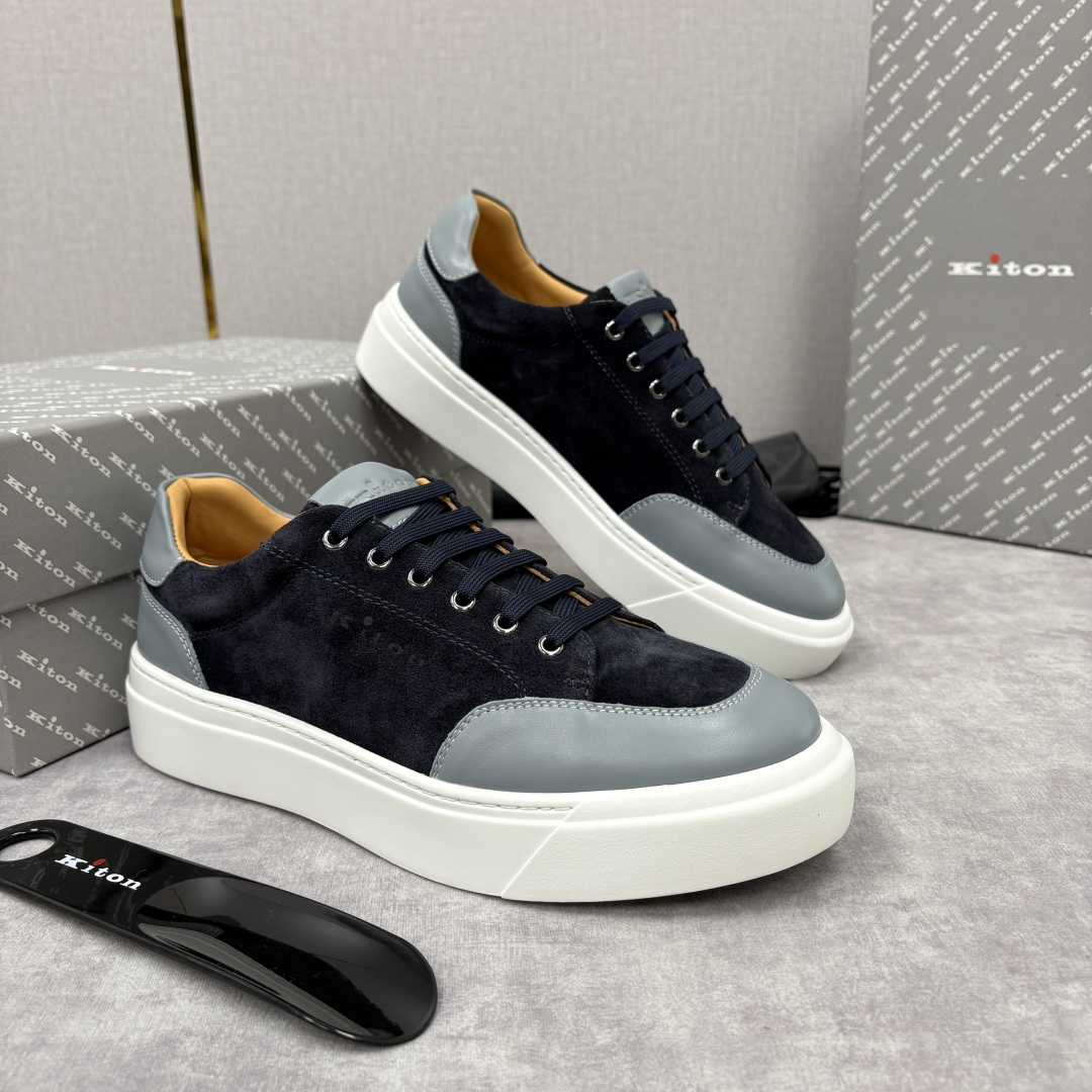 💋💍 Kito*n 新品 男士拼色厚底休闲鞋 鞋面采用高丝光磨砂牛皮+优质小牛皮的拼接设计，磨砂皮细腻软