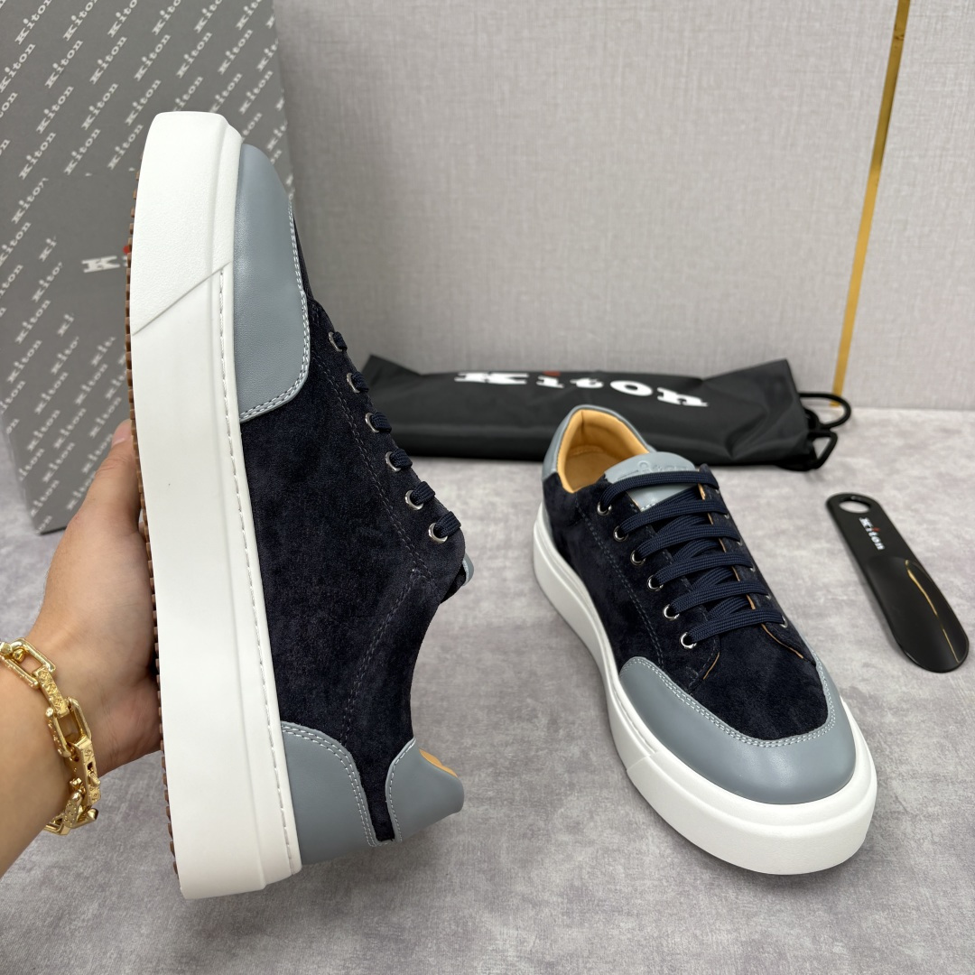 💋💍 Kito*n 新品 男士拼色厚底休闲鞋 鞋面采用高丝光磨砂牛皮+优质小牛皮的拼接设计，磨砂皮细腻软
