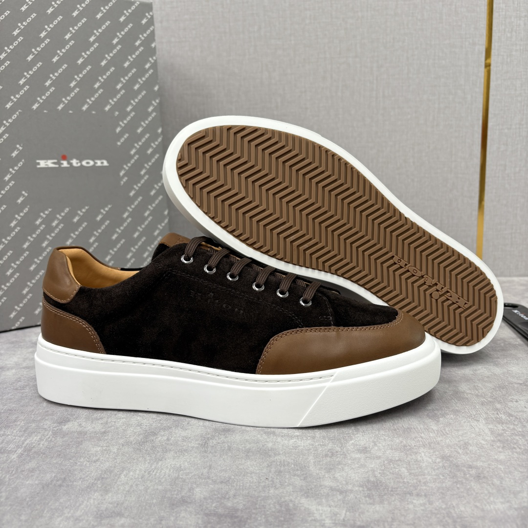 💋💍 Kito*n 新品 男士拼色厚底休闲鞋 鞋面采用高丝光磨砂牛皮+优质小牛皮的拼接设计，磨砂皮细腻软
