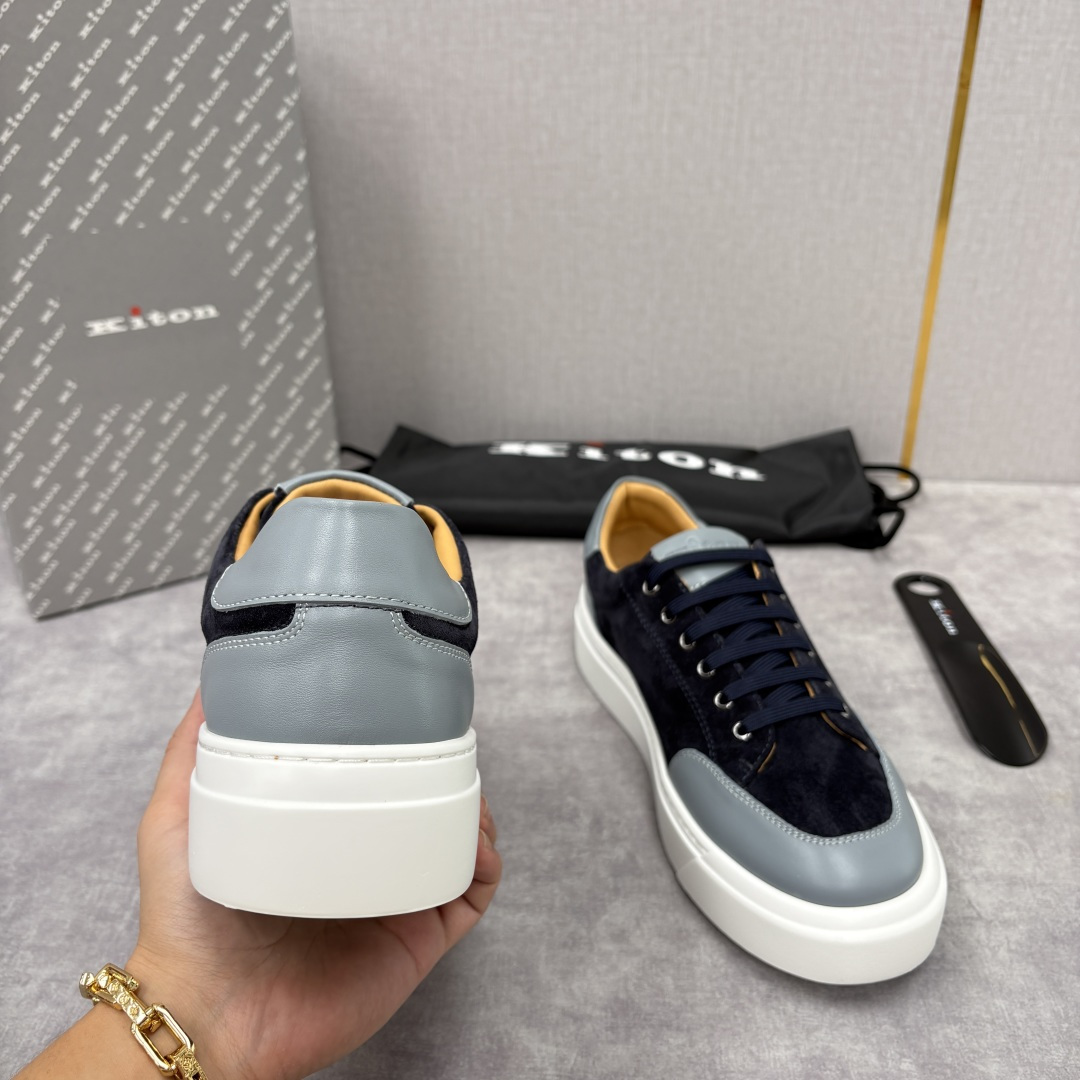 💋💍 Kito*n 新品 男士拼色厚底休闲鞋 鞋面采用高丝光磨砂牛皮+优质小牛皮的拼接设计，磨砂皮细腻软