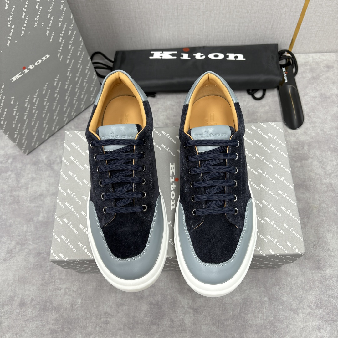 💋💍 Kito*n 新品 男士拼色厚底休闲鞋 鞋面采用高丝光磨砂牛皮+优质小牛皮的拼接设计，磨砂皮细腻软