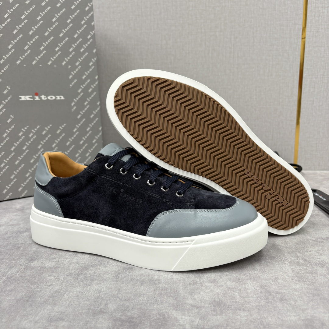 💋💍 Kito*n 新品 男士拼色厚底休闲鞋 鞋面采用高丝光磨砂牛皮+优质小牛皮的拼接设计，磨砂皮细腻软