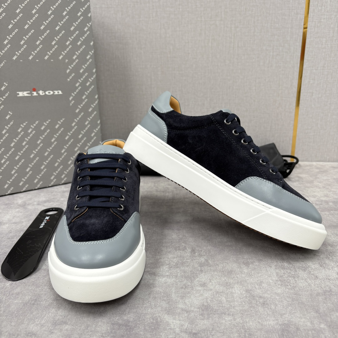 💋💍 Kito*n 新品 男士拼色厚底休闲鞋 鞋面采用高丝光磨砂牛皮+优质小牛皮的拼接设计，磨砂皮细腻软