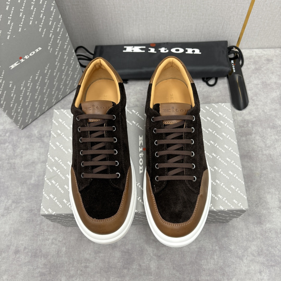 💋💍 Kito*n 新品 男士拼色厚底休闲鞋 鞋面采用高丝光磨砂牛皮+优质小牛皮的拼接设计，磨砂皮细腻软