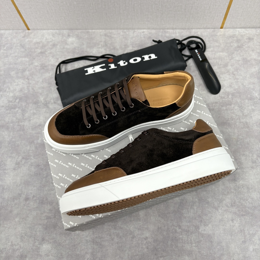 💋💍 Kito*n 新品 男士拼色厚底休闲鞋 鞋面采用高丝光磨砂牛皮+优质小牛皮的拼接设计，磨砂皮细腻软