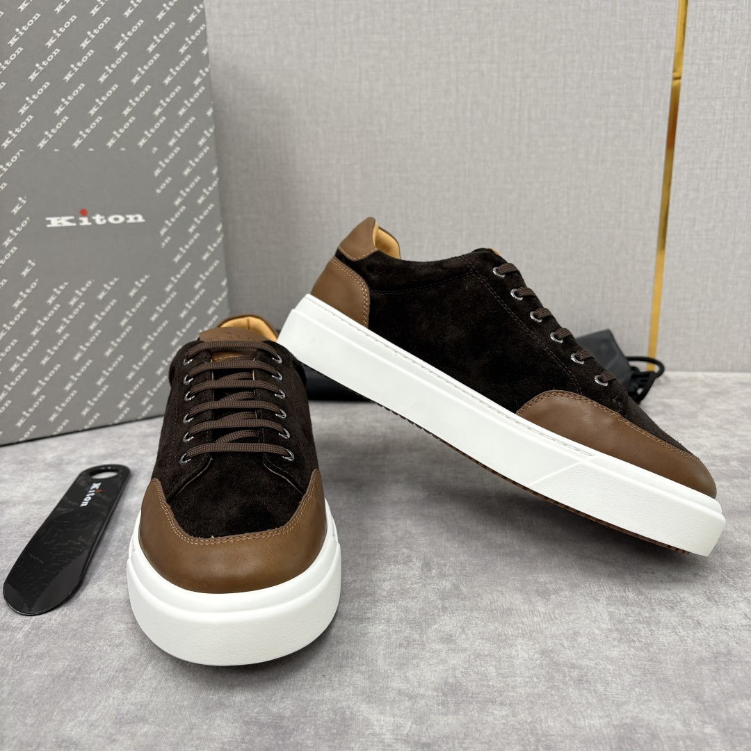 💋💍 Kito*n 新品 男士拼色厚底休闲鞋 鞋面采用高丝光磨砂牛皮+优质小牛皮的拼接设计，磨砂皮细腻软