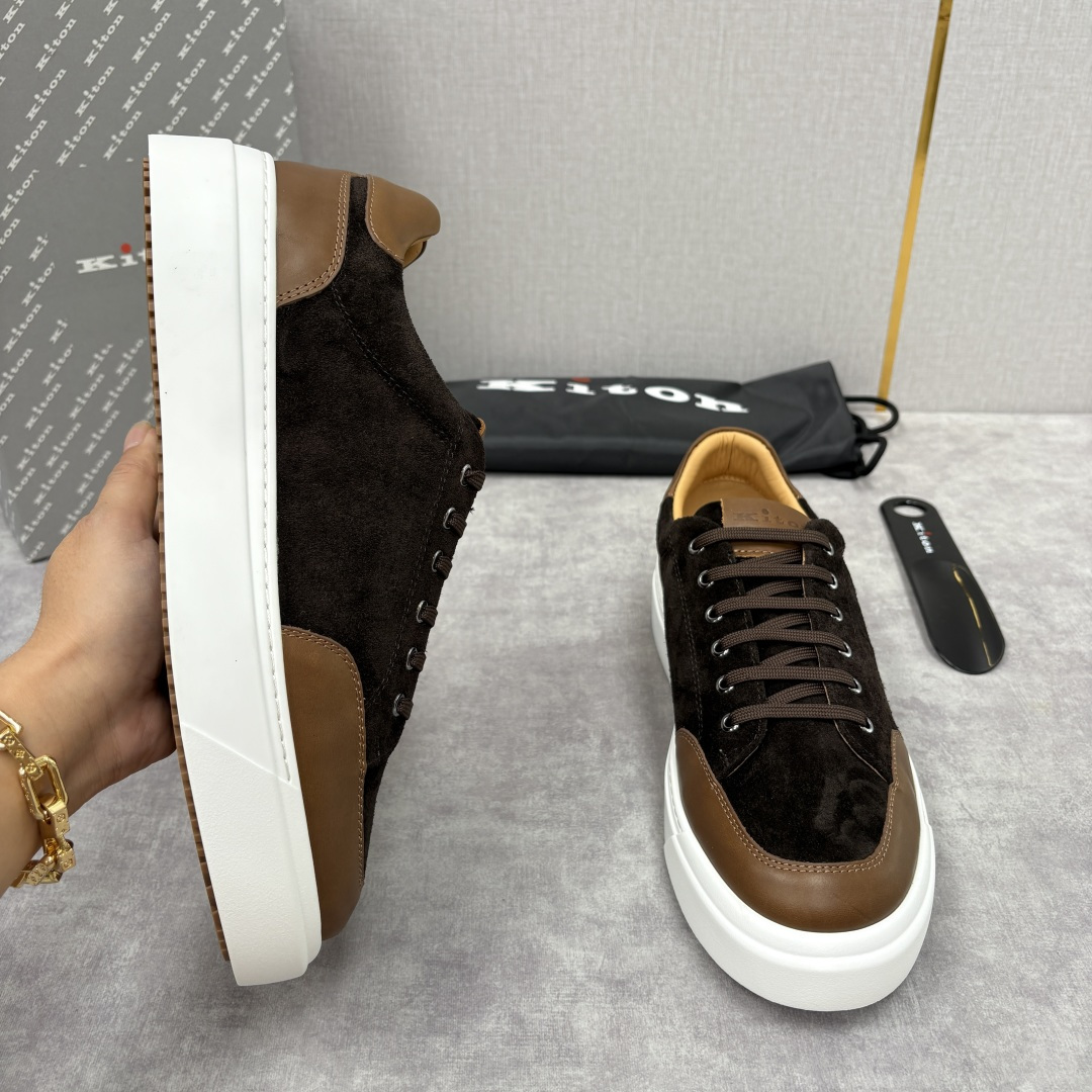 💋💍 Kito*n 新品 男士拼色厚底休闲鞋 鞋面采用高丝光磨砂牛皮+优质小牛皮的拼接设计，磨砂皮细腻软