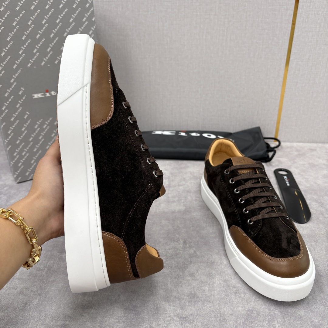 💋💍 Kito*n 新品 男士拼色厚底休闲鞋 鞋面采用高丝光磨砂牛皮+优质小牛皮的拼接设计，磨砂皮细腻软