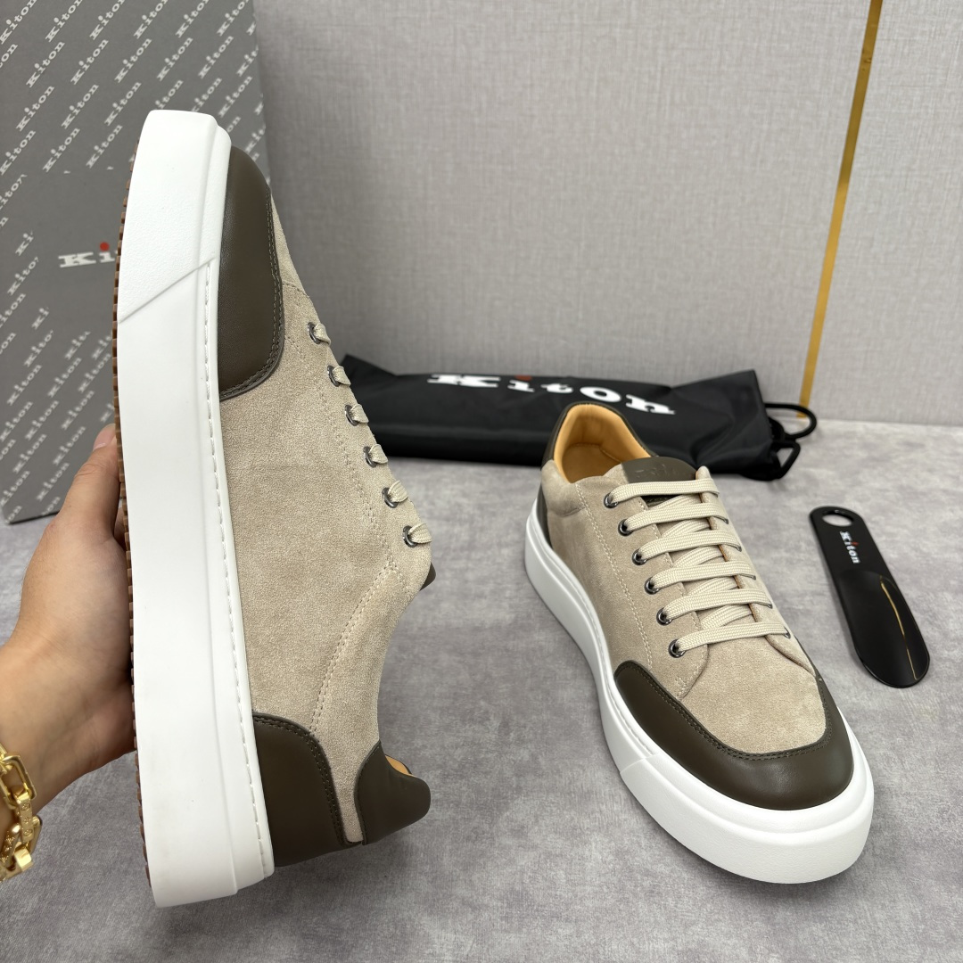 💋💍 Kito*n 新品 男士拼色厚底休闲鞋 鞋面采用高丝光磨砂牛皮+优质小牛皮的拼接设计，磨砂皮细腻软