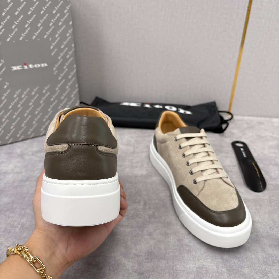 💋💍 Kito*n 新品 男士拼色厚底休闲鞋 鞋面采用高丝光磨砂牛皮+优质小牛皮的拼接设计，磨砂皮细腻软