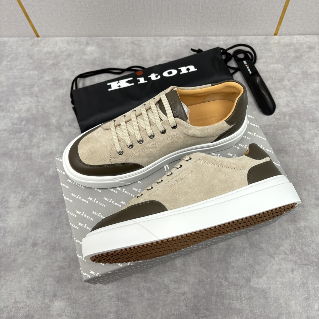 💋💍 Kito*n 新品 男士拼色厚底休闲鞋 鞋面采用高丝光磨砂牛皮+优质小牛皮的拼接设计，磨砂皮细腻软