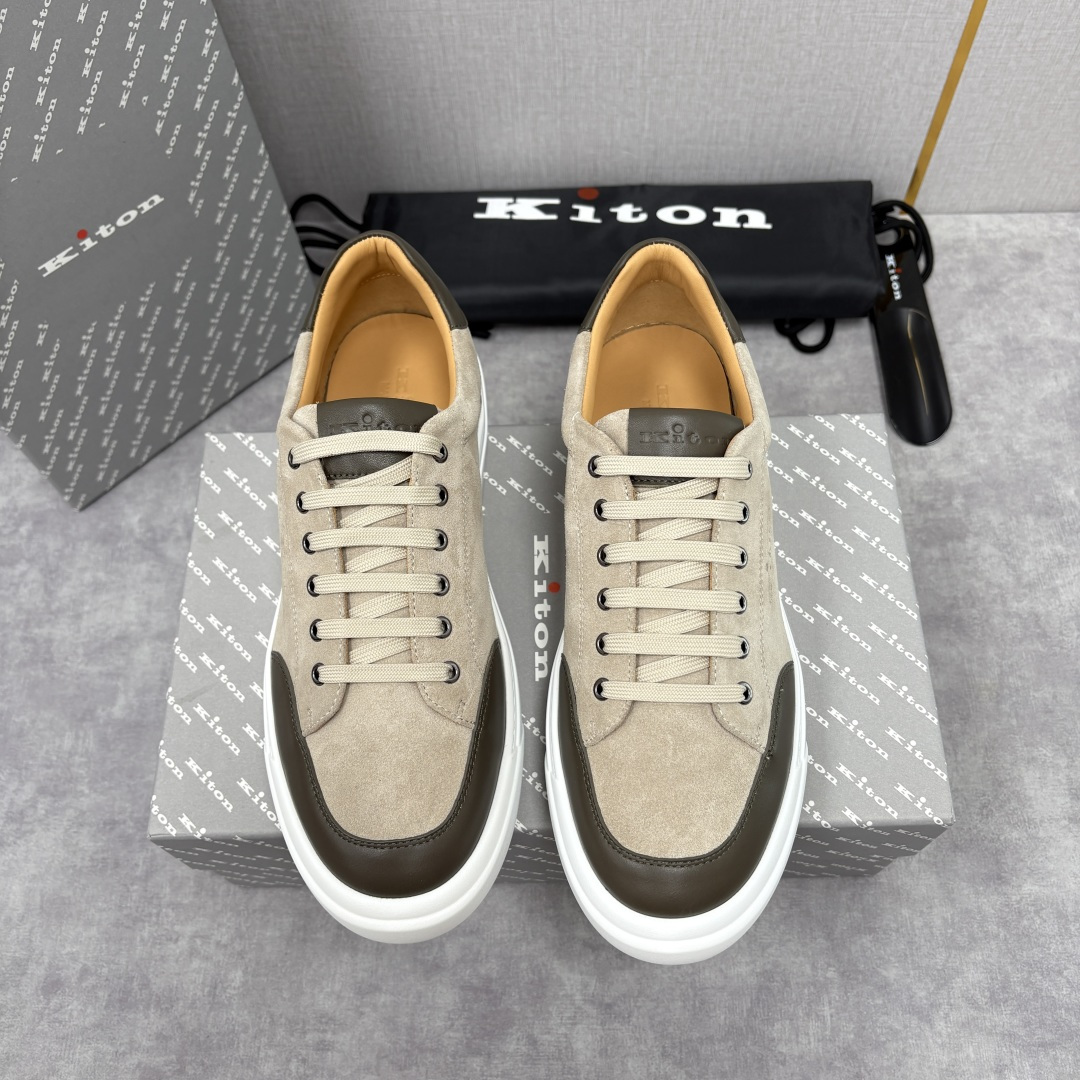 💋💍 Kito*n 新品 男士拼色厚底休闲鞋 鞋面采用高丝光磨砂牛皮+优质小牛皮的拼接设计，磨砂皮细腻软