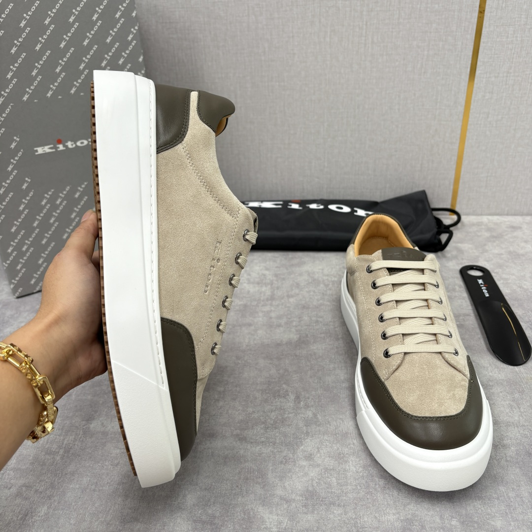 💋💍 Kito*n 新品 男士拼色厚底休闲鞋 鞋面采用高丝光磨砂牛皮+优质小牛皮的拼接设计，磨砂皮细腻软