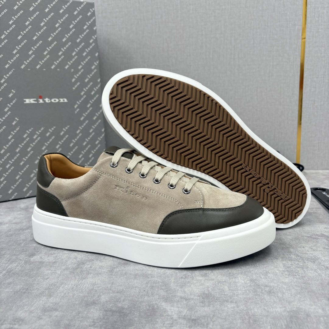 💋💍 Kito*n 新品 男士拼色厚底休闲鞋 鞋面采用高丝光磨砂牛皮+优质小牛皮的拼接设计，磨砂皮细腻软