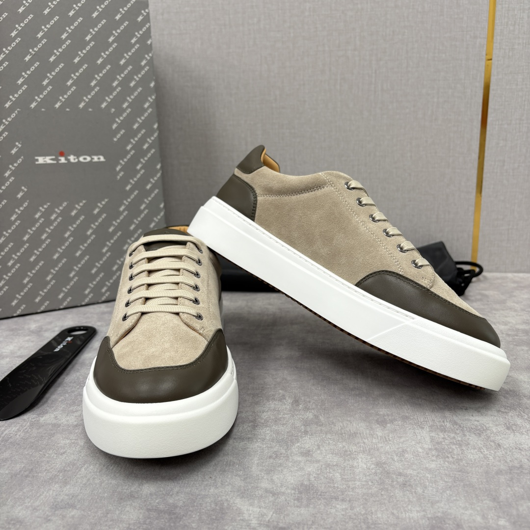 💋💍 Kito*n 新品 男士拼色厚底休闲鞋 鞋面采用高丝光磨砂牛皮+优质小牛皮的拼接设计，磨砂皮细腻软