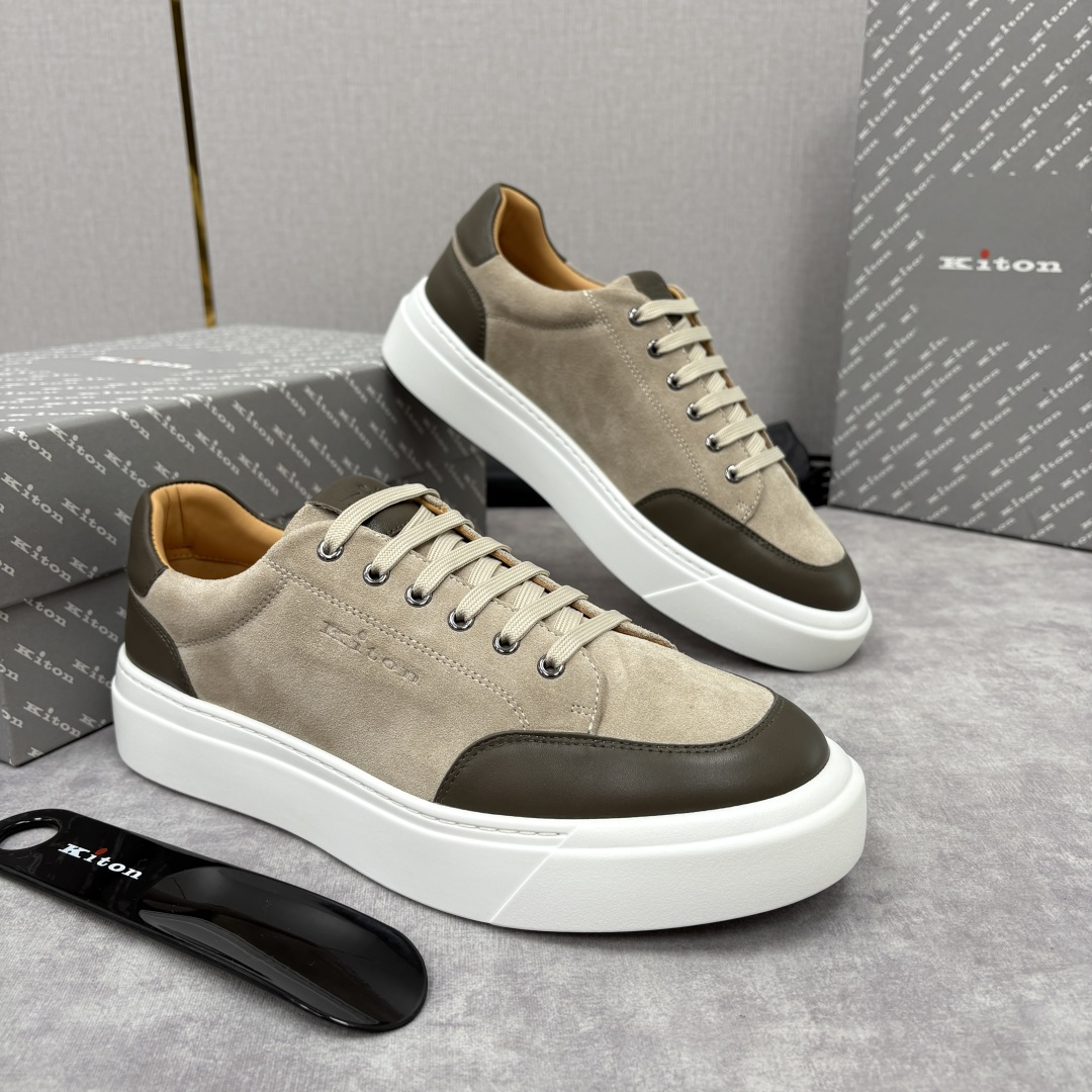 💋💍 Kito*n 新品 男士拼色厚底休闲鞋 鞋面采用高丝光磨砂牛皮+优质小牛皮的拼接设计，磨砂皮细腻软