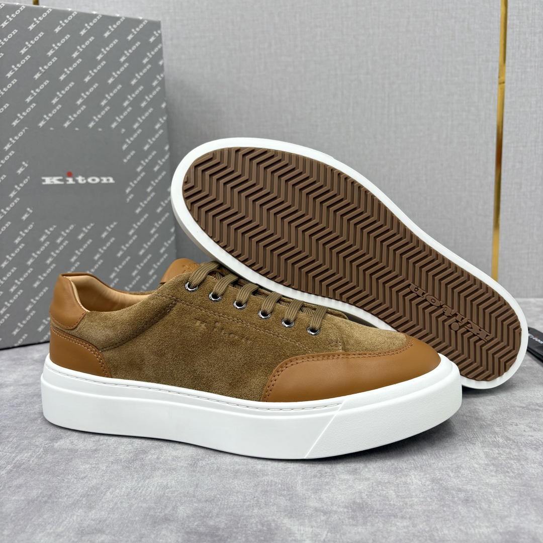 💋💍 Kito*n 新品 男士拼色厚底休闲鞋 鞋面采用高丝光磨砂牛皮+优质小牛皮的拼接设计，磨砂皮细腻软