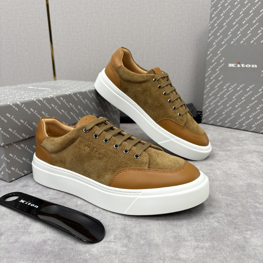 💋💍 Kito*n 新品 男士拼色厚底休闲鞋 鞋面采用高丝光磨砂牛皮+优质小牛皮的拼接设计，磨砂皮细腻软