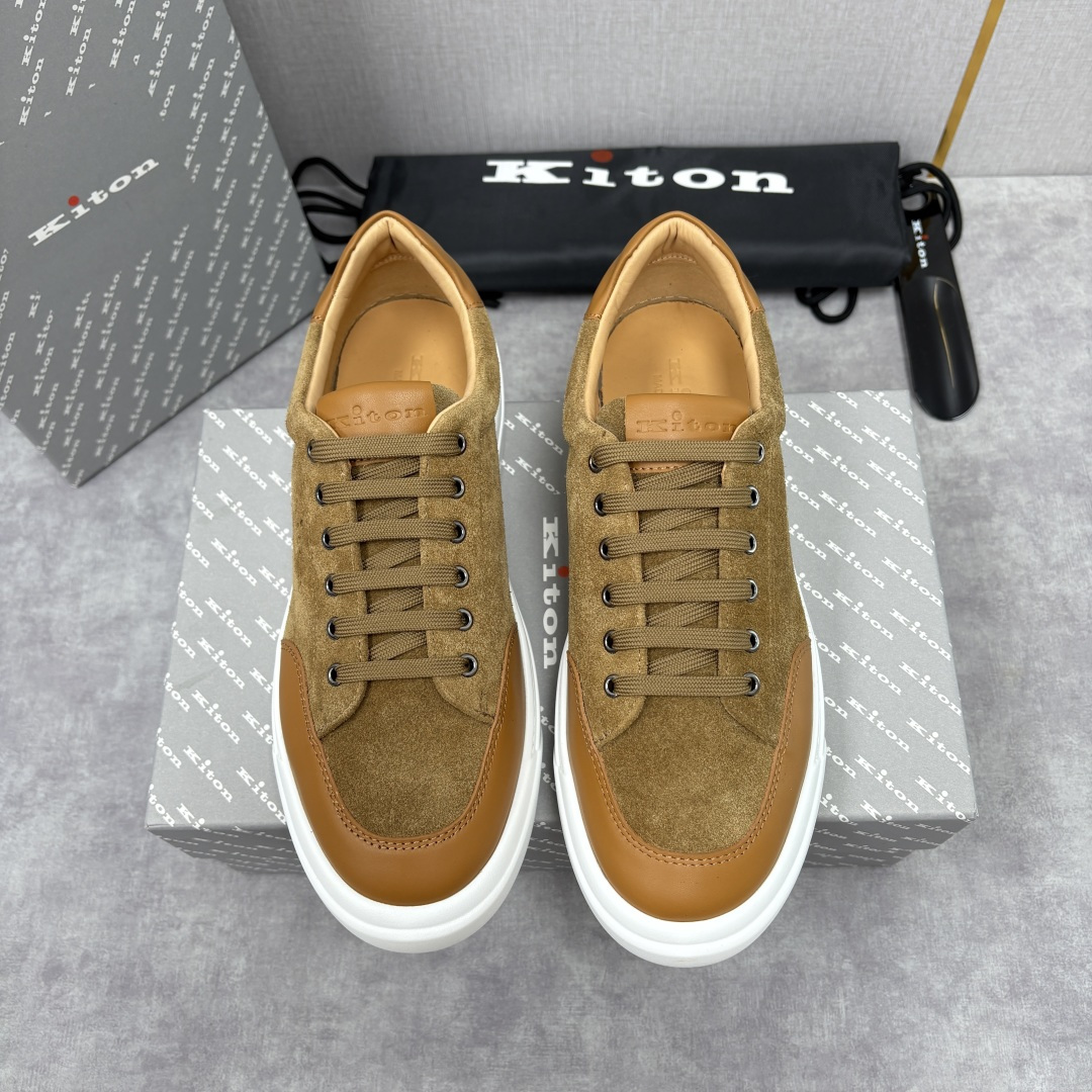💋💍 Kito*n 新品 男士拼色厚底休闲鞋 鞋面采用高丝光磨砂牛皮+优质小牛皮的拼接设计，磨砂皮细腻软