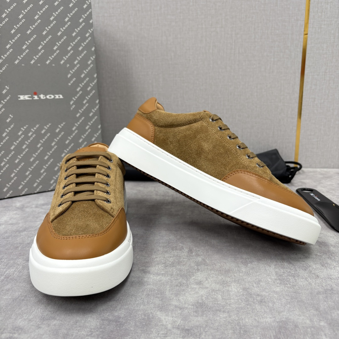 💋💍 Kito*n 新品 男士拼色厚底休闲鞋 鞋面采用高丝光磨砂牛皮+优质小牛皮的拼接设计，磨砂皮细腻软