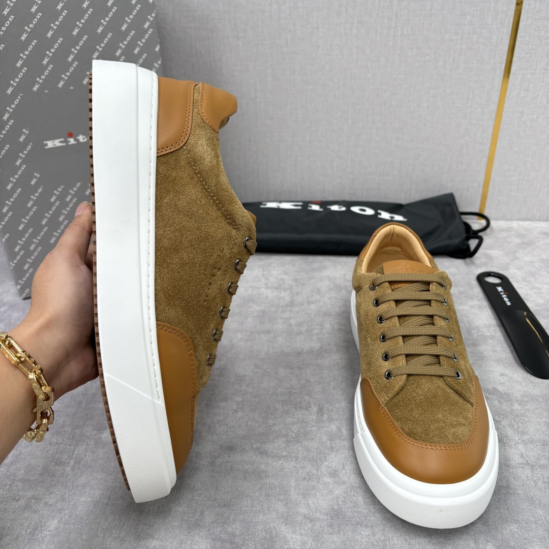 💋💍 Kito*n 新品 男士拼色厚底休闲鞋 鞋面采用高丝光磨砂牛皮+优质小牛皮的拼接设计，磨砂皮细腻软