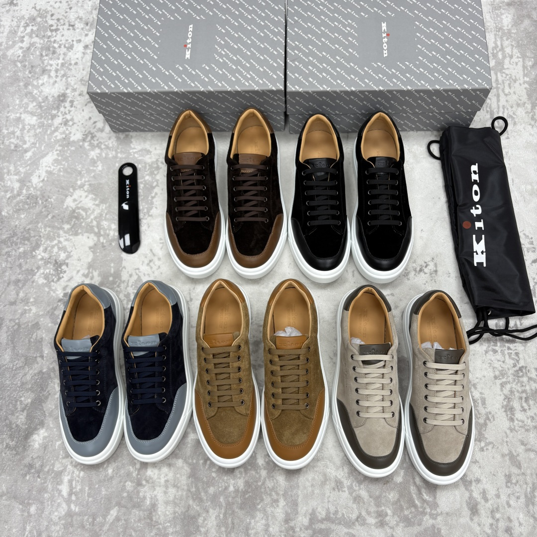 💋💍 Kito*n 新品 男士拼色厚底休闲鞋 鞋面采用高丝光磨砂牛皮+优质小牛皮的拼接设计，磨砂皮细腻软