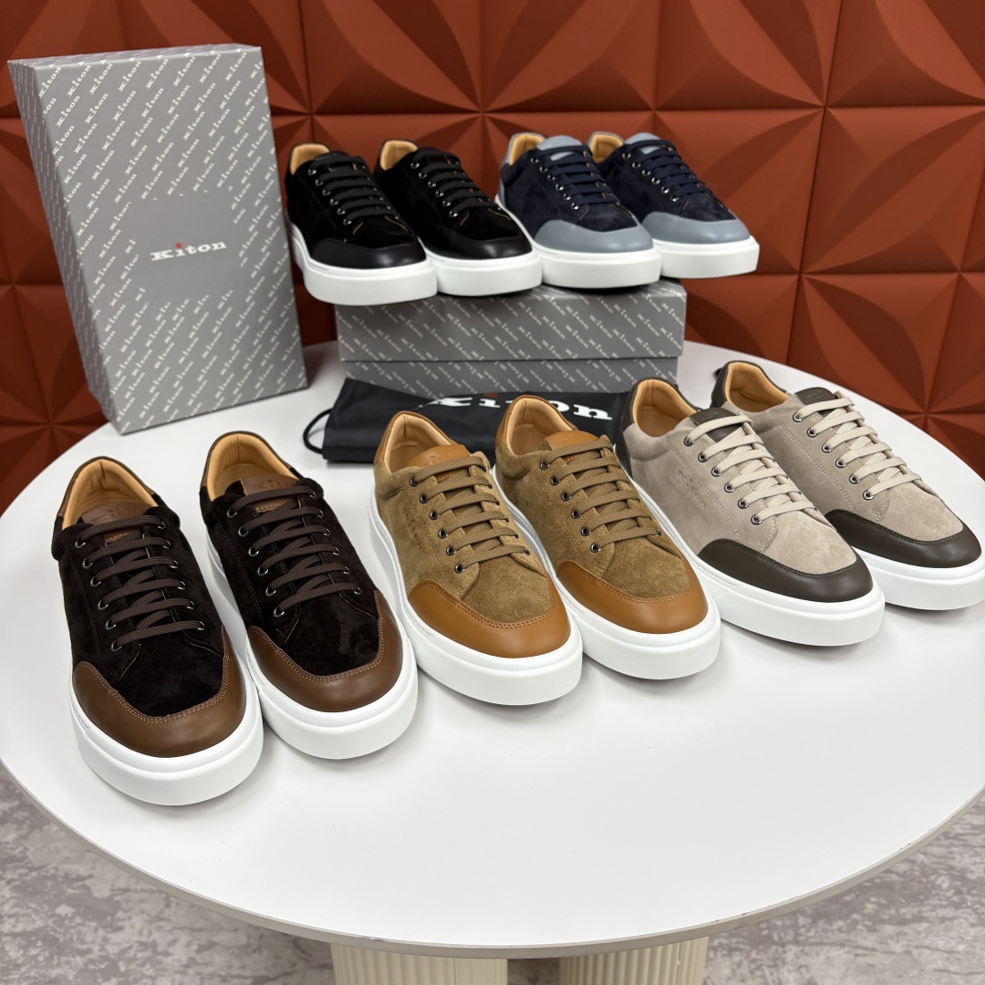 💋💍 Kito*n 新品 男士拼色厚底休闲鞋 鞋面采用高丝光磨砂牛皮+优质小牛皮的拼接设计，磨砂皮细腻软